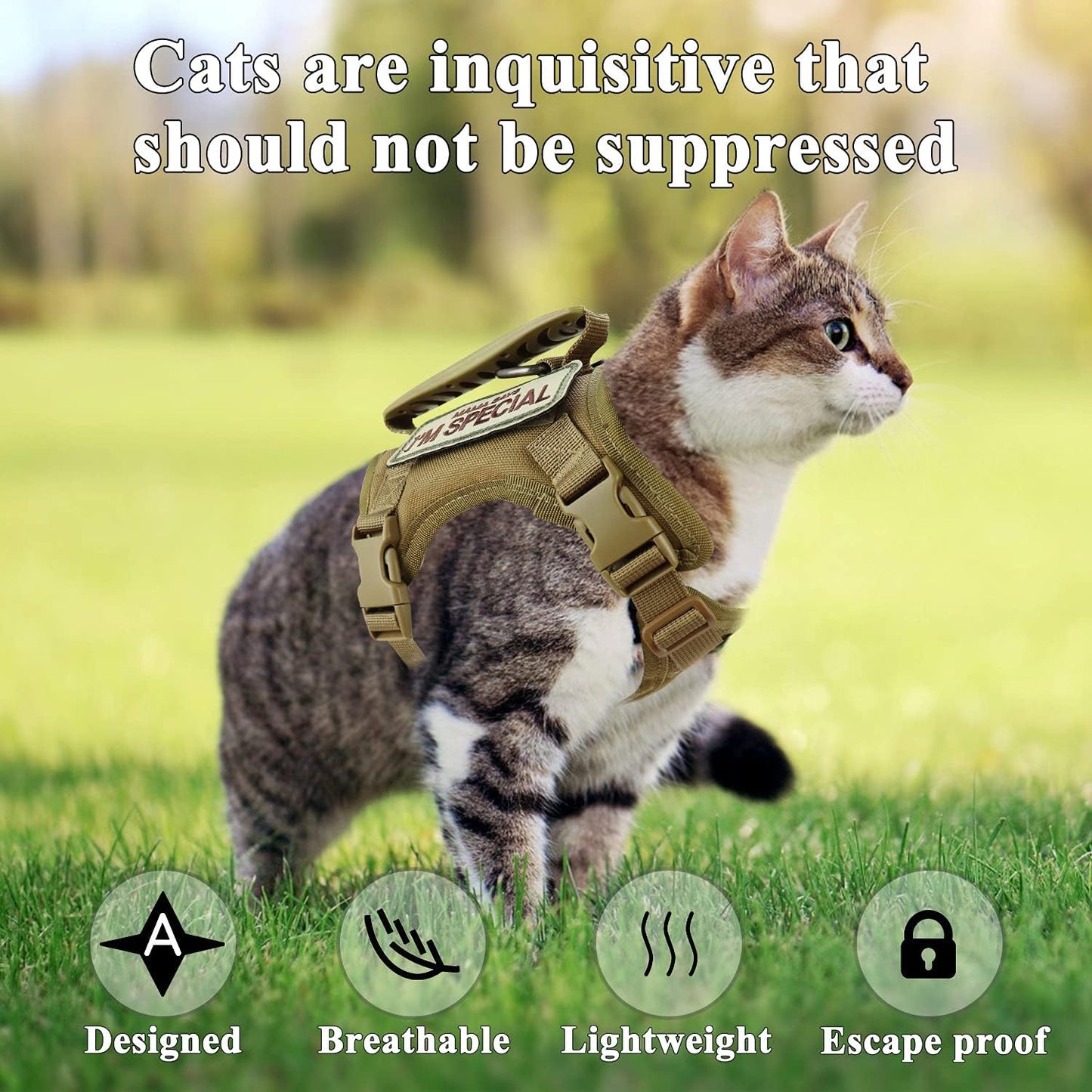 Tactical Cat Vest Adjustable Kitten Harness No Pull Puppy Vest for Walking Outdoor Training with Soft Easy Control Handle Xs XXS