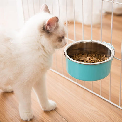 Crate Dog Cat Bowls, Removable Stainless Steel Hanging Pet Cage Bowls for Kennel, Water Food Feeder Cage Coop Cup for Cats, Dogs, Rabbits and Small Animals (Small, Blue)