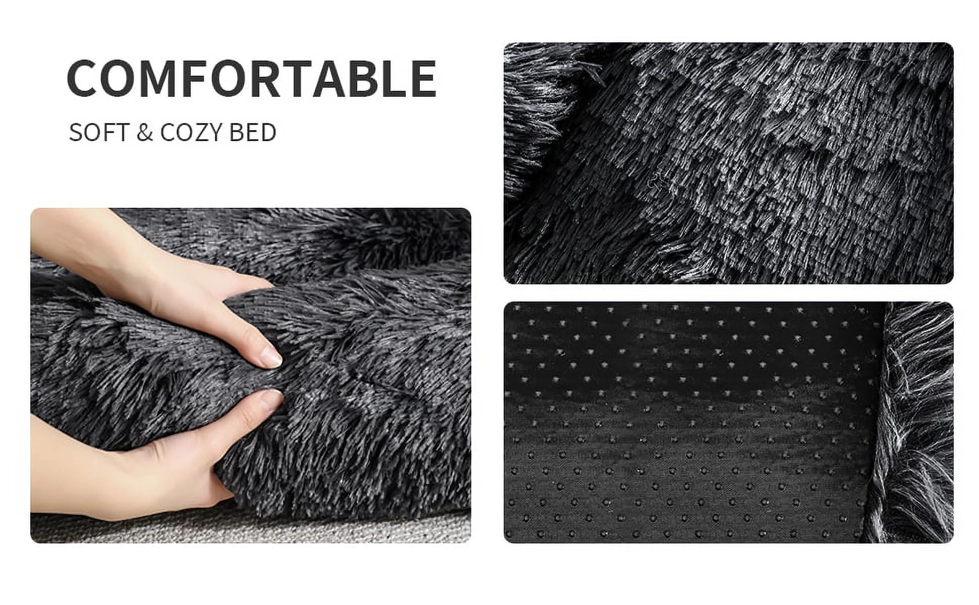 Rectangle Plush Dog Bed Cat Beds for Small Dogs,Washable Medium Pet Beds Medium（26X22X7In,Under 25 Lbs）, Lightgrey