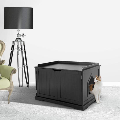 Litter Box Enclosure - Decorative Cat Box Cabinet with Double Doors, Large Cat Kitty Washroom Storage Bench