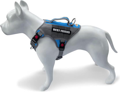 Tactical Working Dog Vest Harness - No-Pull Service Dog Jacket with Reflective Hook & Loop Patches - Padded Handle, Buckles with Quick Release Buttons, Adjustable Straps - Blue, Small