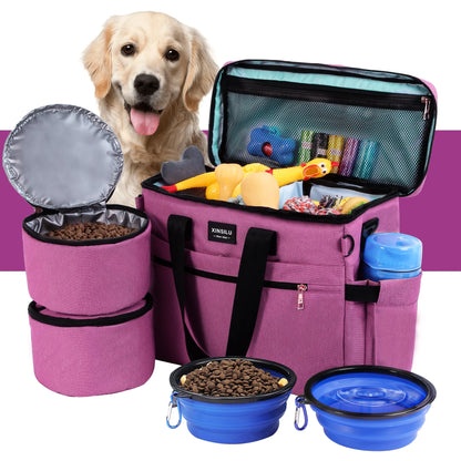 Dog Travel Bag, Weekend Pet Travel Set for Dog and Cat, Airline Approved Tote Organizer with Multi-Function Pockets-Polka Dots