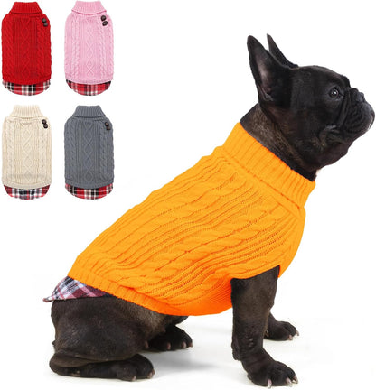 Dog Christmas Sweater Stretchy Pet Coat for Small Dogs Male Turtleneck Small Dog Sweater Red Puppy Clothes Knitwear Puppy Coats with Gingham Patchwork Pet Clothes for Fall Winter
