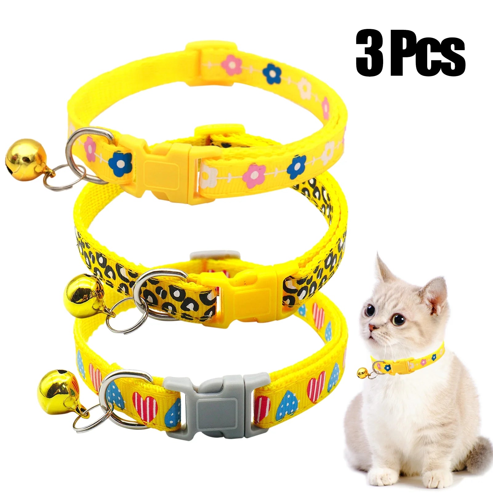 3 Pcs Nylon Cat Collar with Bell Adjustable Kitten Puppy Collars for Newborn Pet,Green