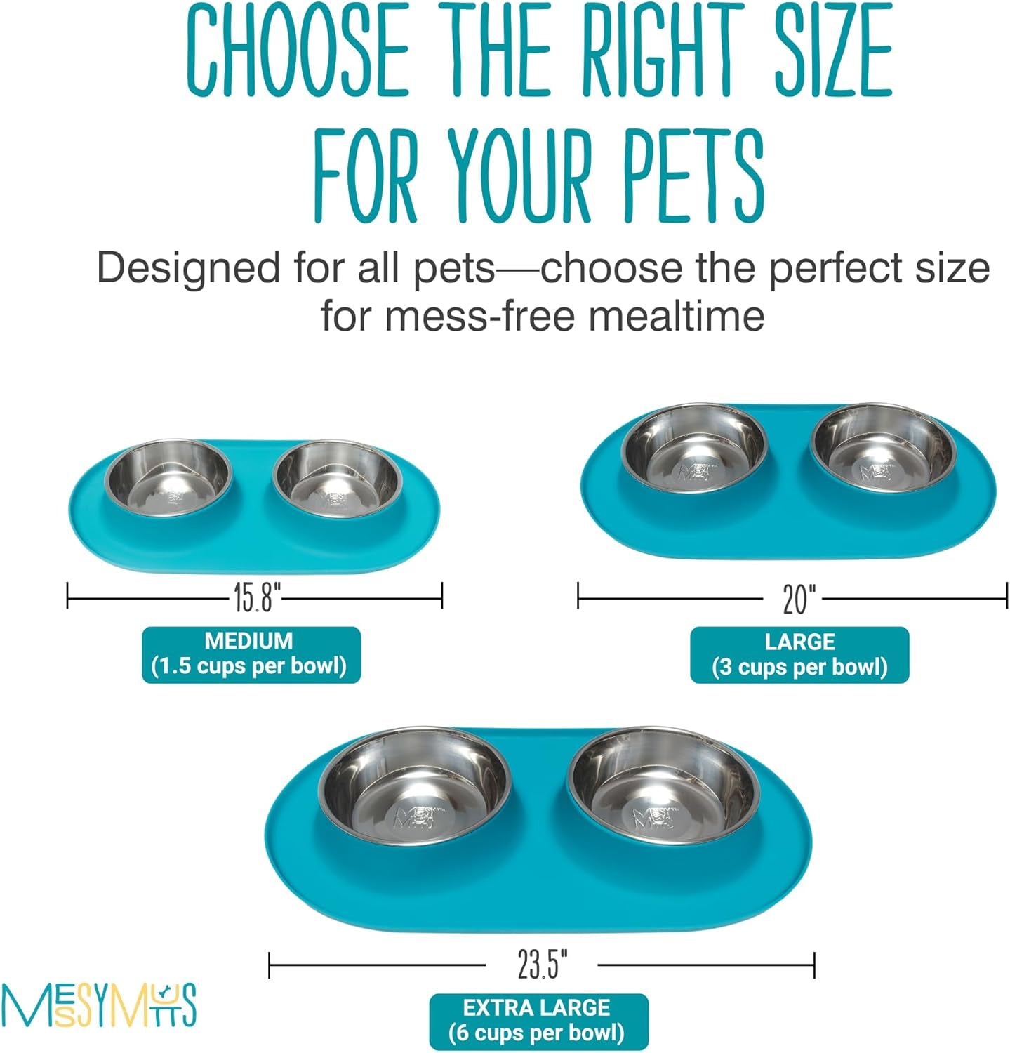 Double Silicone Feeder with Stainless Bowls | Non-Skid Food Dishes for Dogs for All Pets | Dog Food Bowls | Large, 3 Cups per Bowl | Blue