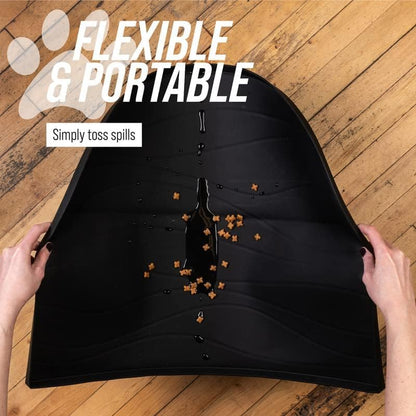 Fountain Mat, Silicone Water Mat Designed for Pet Fountains, Dog Gravity Water Bowls, Mats for Automatic Dispensing Cat Feeders up to 12" Diameter (Medium - 20 X 15 Inches, Black)