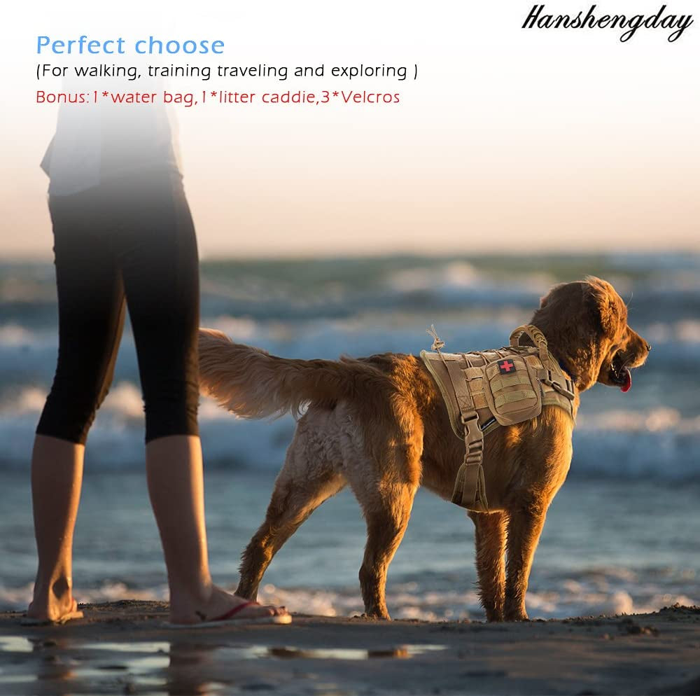 Tactical Dog Vest with Pouches, Adjustable Heavy Duty Nylon Harness for Medium Large Dogs, Service Outdoor Training Military Vest Harness with Molle System and Handle
