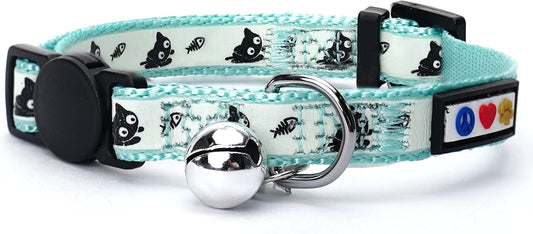 Glow in the Dark Cat Collar Kitten Collar with Safety Buckle and Removable Bell - Teal
