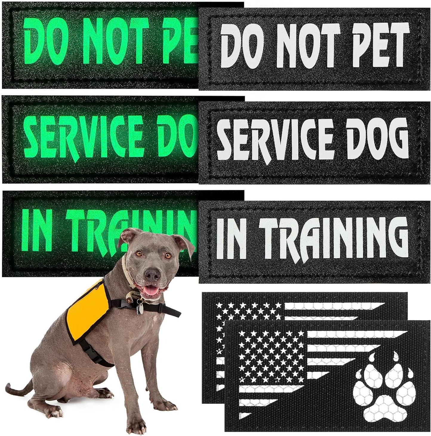 8 Pieces Reflective Service Dog Vest Patches Do Not Pet in Training Harness Removable Tactical Dog Vest Patches with Printed Paw(Classic Patterns,4.3 X 1.6 Inch)