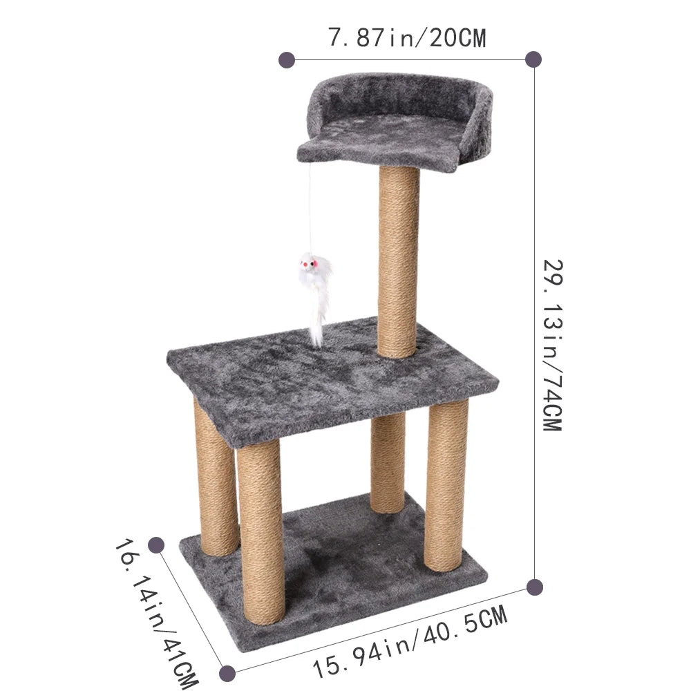 29" Cat Tree Tower Scratching Post with Perch, Sisal Cat Scratchers Poles Toys for Indoor Small Medium Cats Gray