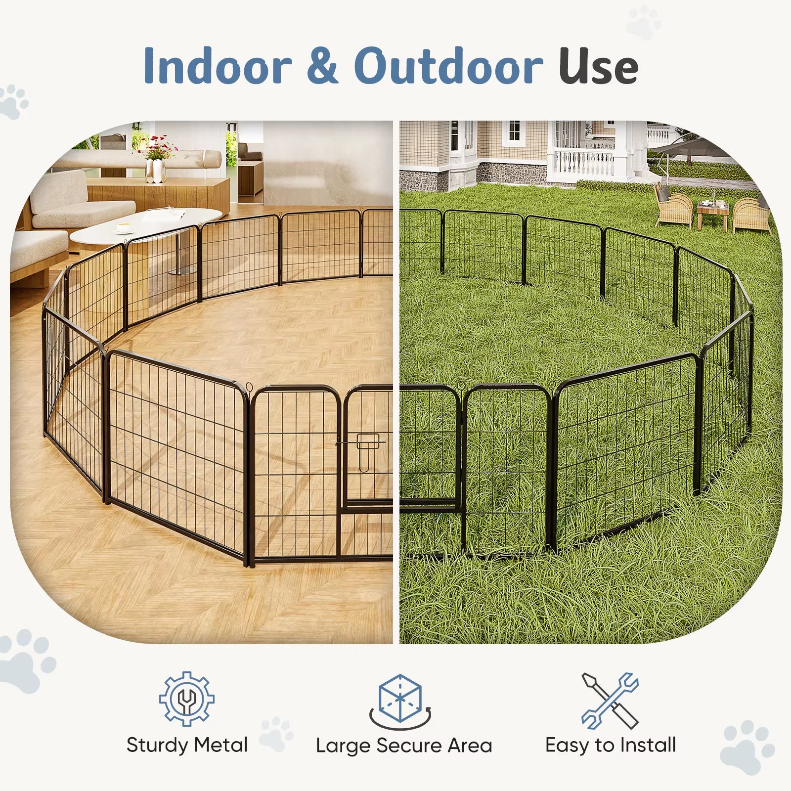 16 Panel Dog Playpen Indoor Pet Fence Exercise for Yard Gate Heavy Duty Crates with Doors Metal Dog Pen for Camping Outdoor