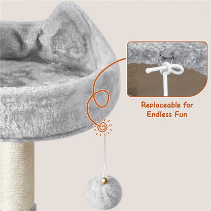 76"H Large Multilevel Cat Tree Tower with Condos and Perches, Light Gray