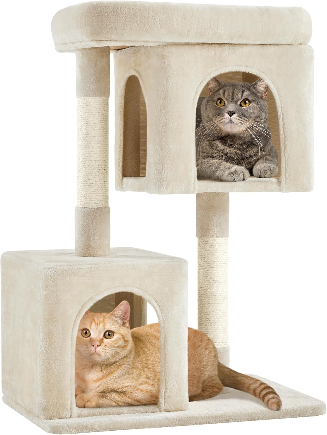 33.5In Cat Tree Tower for Indoor Cats W/2 Cozy Plush Condos, Oversized Perch & Sisal Scratching Posts, Stable Cat Stand House for Large Cats & Pets, Light Gray
