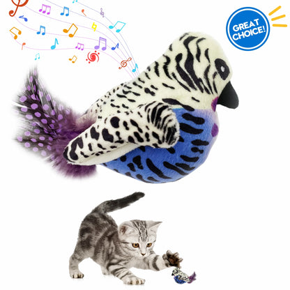 Interactive Electronic Cat Toy, Automatic Chirping Bird Toy Squeaky with Feather Tail, Melody Chaser Toy for Cats to Play Alone, Play and Squeak Kitten Toy for Boredom
