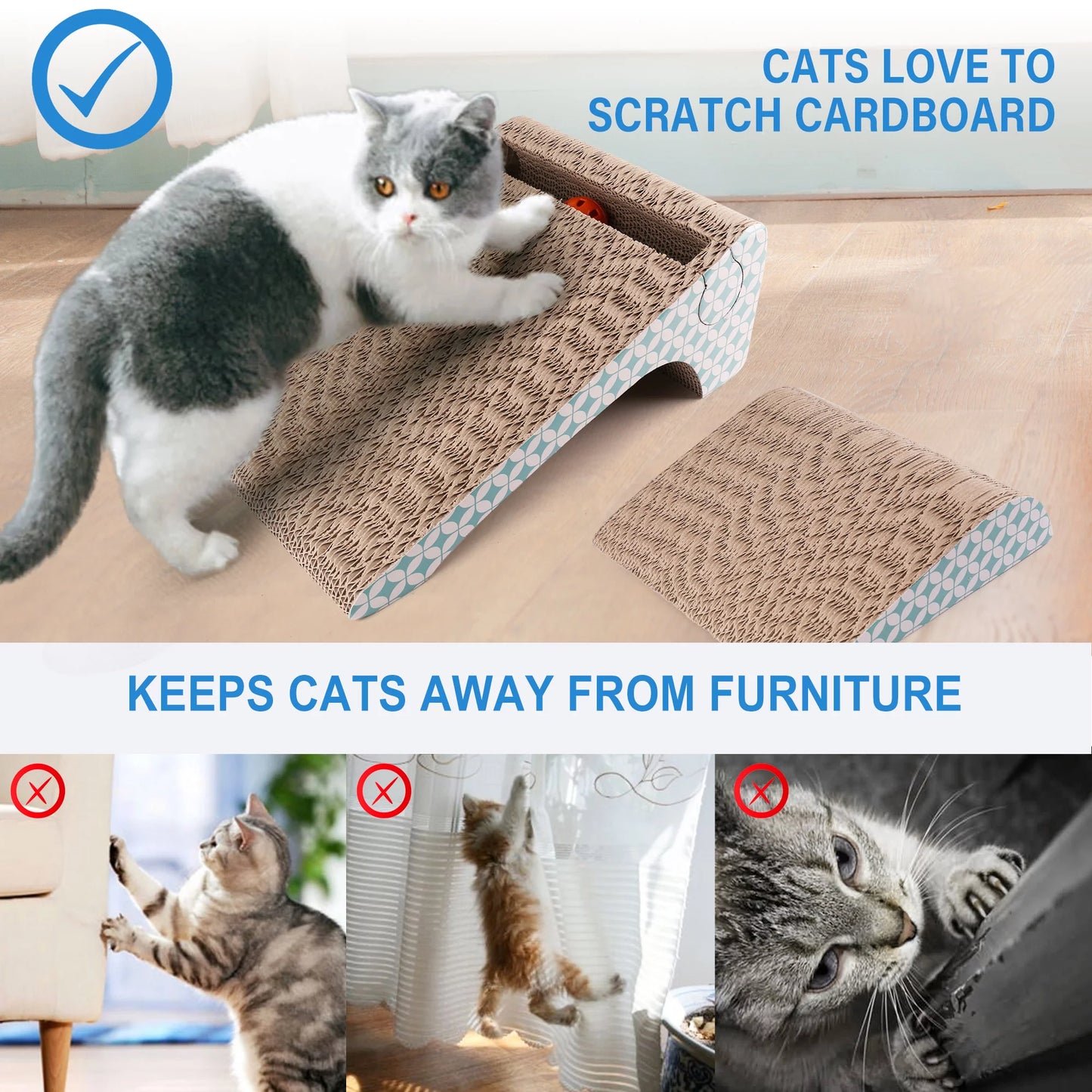 2-In-1 Cat Scratcher Cardboard, Corrugate Cat Scratch Pad with Ball Toy, Catnip, Removable