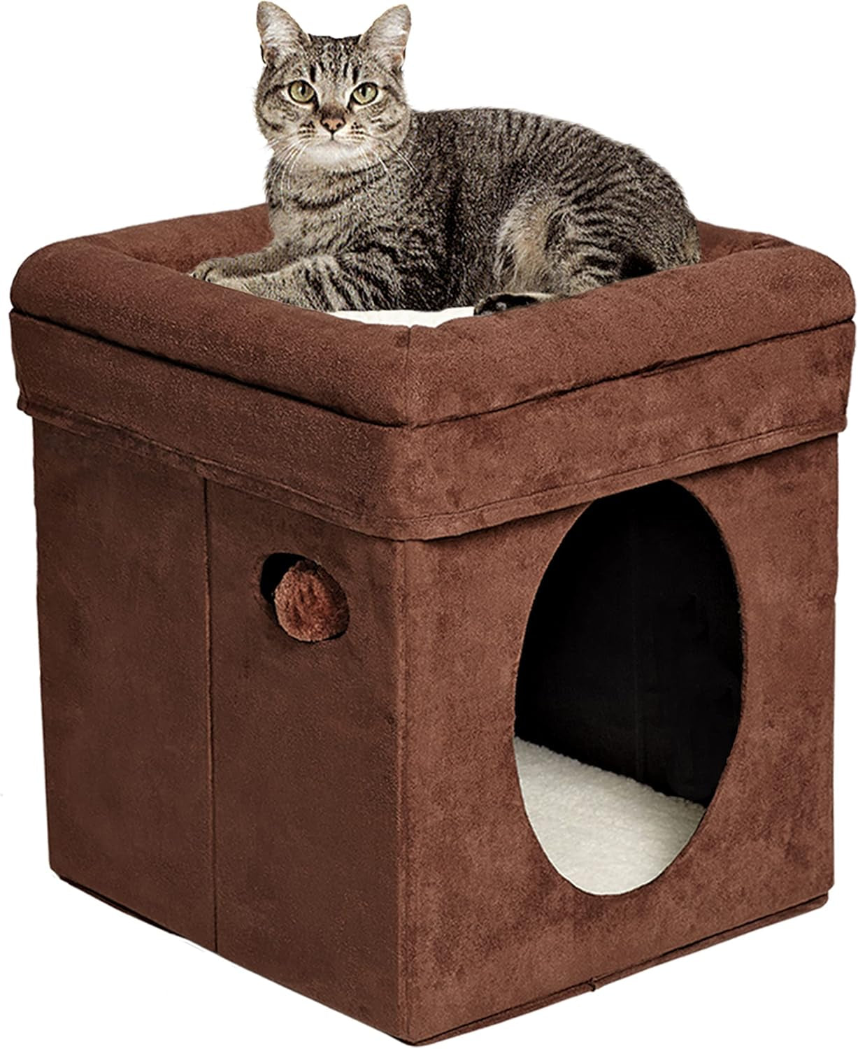 Cat Cube - Cat House/Cat Condo in Fashionable Mushroom Diamond Print, 15.5L X 15.5W X 16.5H Inches