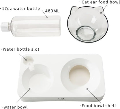 Double Elevated Dog Cat Bowl, Pets Water and Food Bowl Set, 15° Raised Tilted Dishes Indoor for Kitten, Puppies, Small or Medium Size Dogs Cats