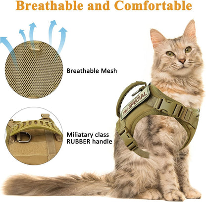 Tactical Cat Vest Adjustable Kitten Harness No Pull Puppy Vest for Walking Outdoor Training with Soft Easy Control Handle Xs XXS