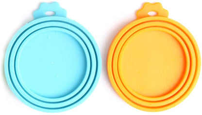 Pet Food Can Cover Silicone Can Lids for Dog and Cat Food(Universal Size,One Fit 3 Standard Size Food Cans),Green and Orange