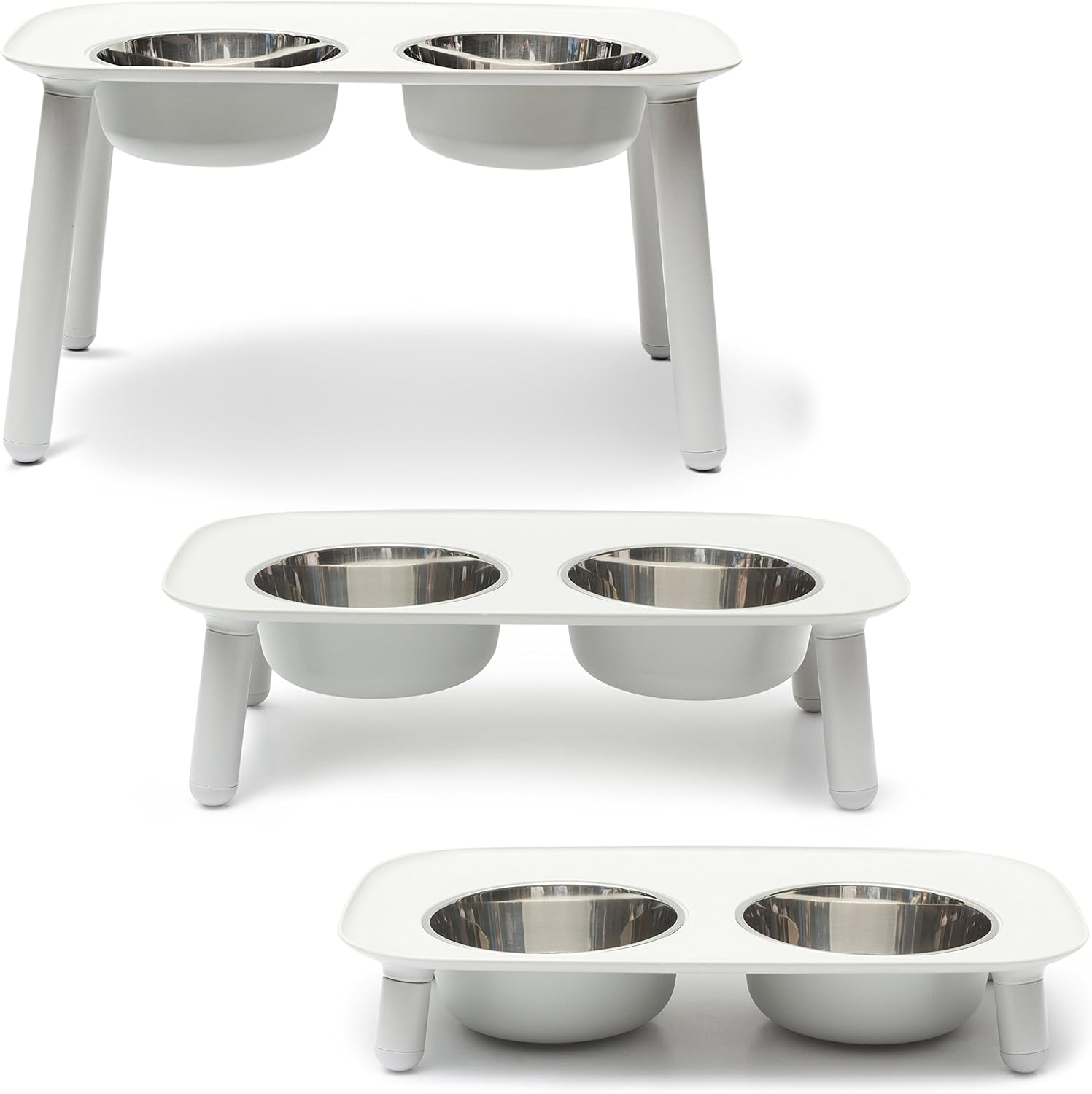 Elevated Double Feeder with Stainless Bowls | Adjustable Height 3”, 5”, or 10” | Adjustable Standing Feeder for Dogs | 5 Cups per Bowl | Dark Grey
