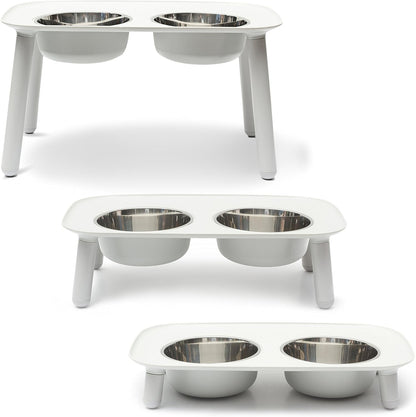Elevated Double Feeder with Stainless Bowls | Adjustable Height 3”, 5”, or 10” | Adjustable Standing Feeder for Dogs | 5 Cups per Bowl | Dark Grey