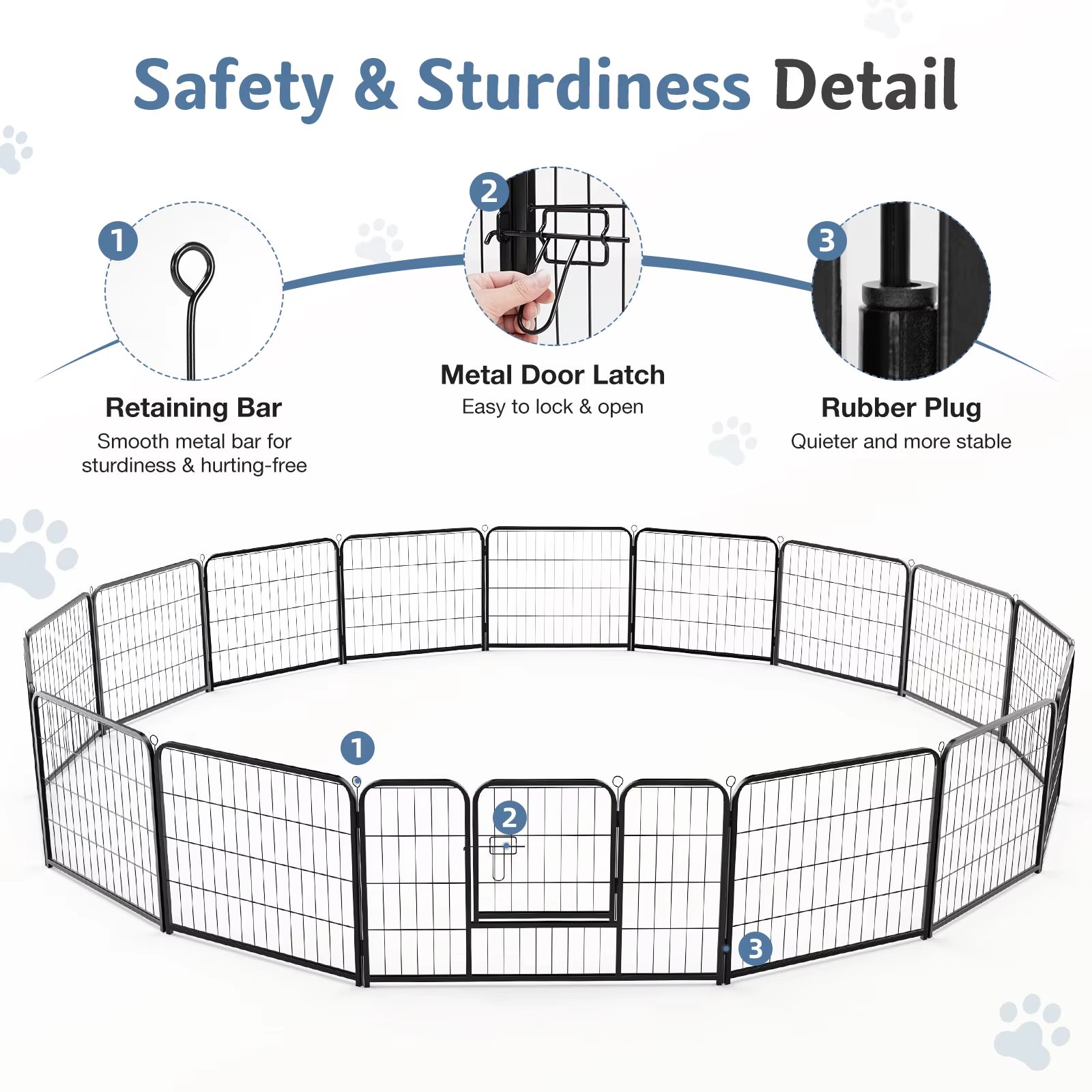 16 Panel Dog Playpen Indoor Pet Fence Exercise for Yard Gate Heavy Duty Crates with Doors Metal Dog Pen for Camping Outdoor