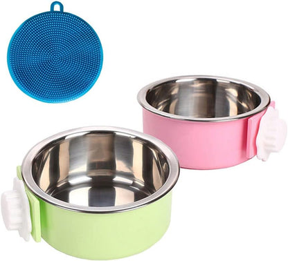 Crate Dog Cat Bowls, Removable Stainless Steel Hanging Pet Cage Bowls for Kennel, Water Food Feeder Cage Coop Cup for Cats, Dogs, Rabbits and Small Animals (Small, Blue)