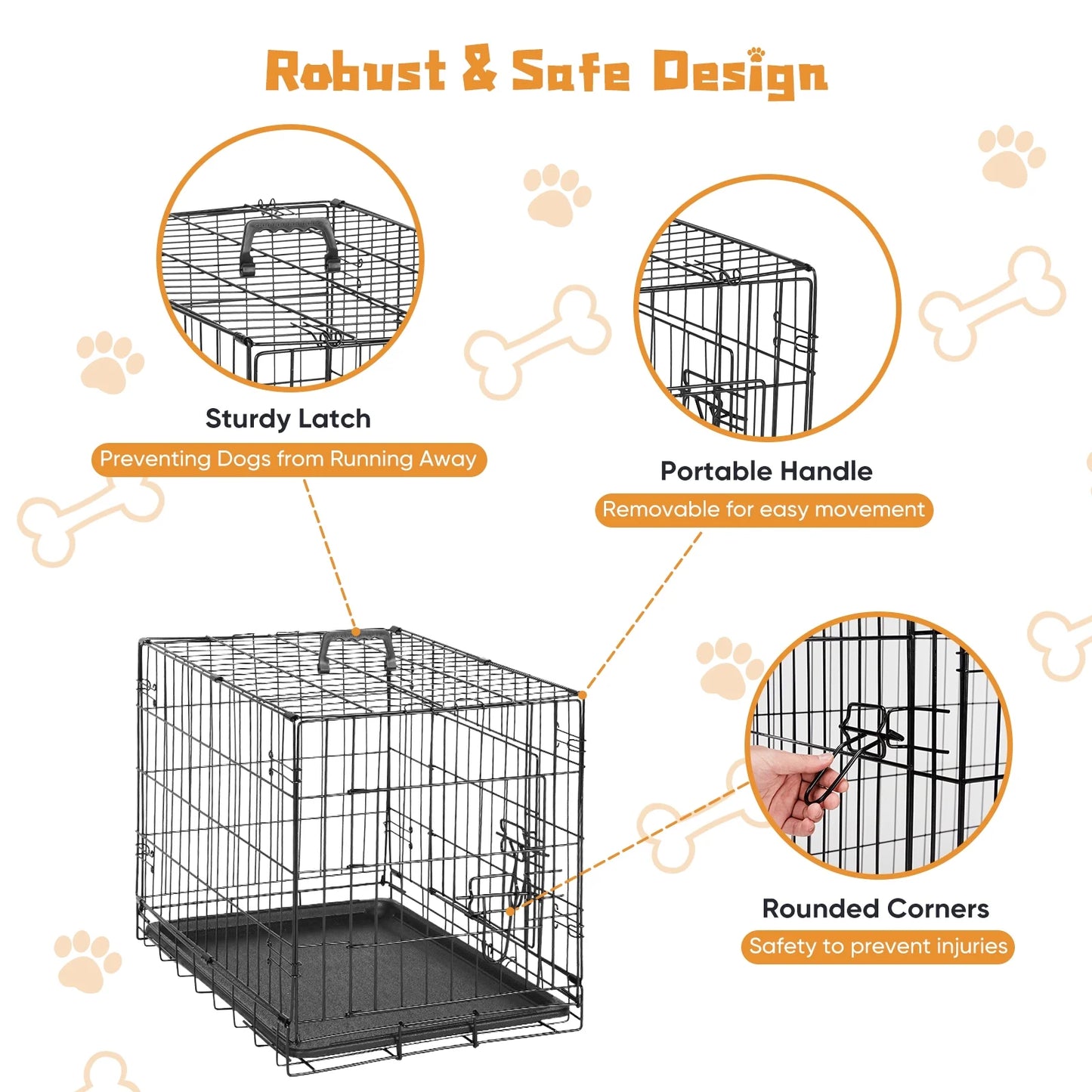 Small Dog Crate with Divider Panel, 24" Double Door Folding Metal Wire Dog Cage with Plastic Leak-Proof Pan Tray