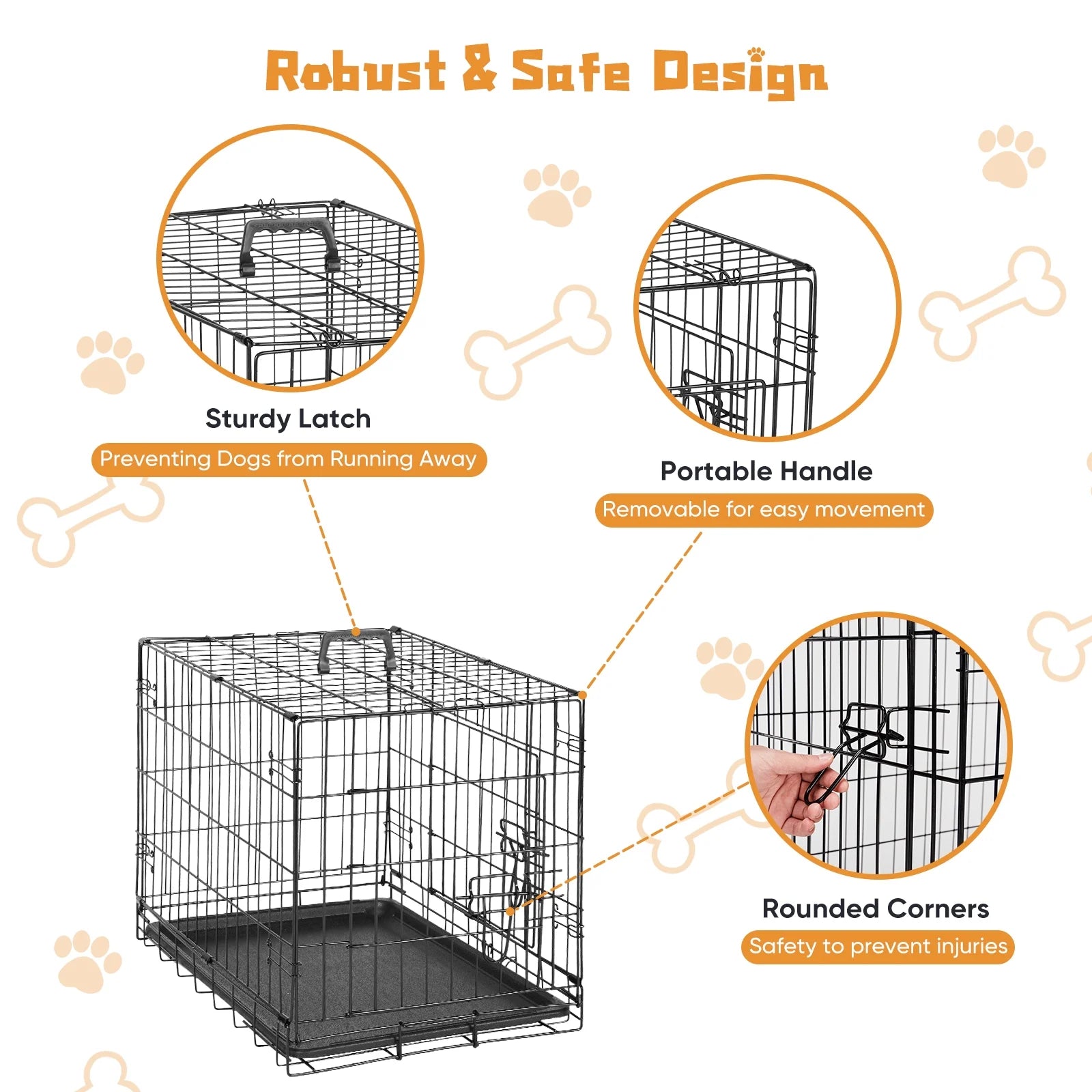 Small Dog Crate with Divider Panel, 24" Double Door Folding Metal Wire Dog Cage with Plastic Leak-Proof Pan Tray