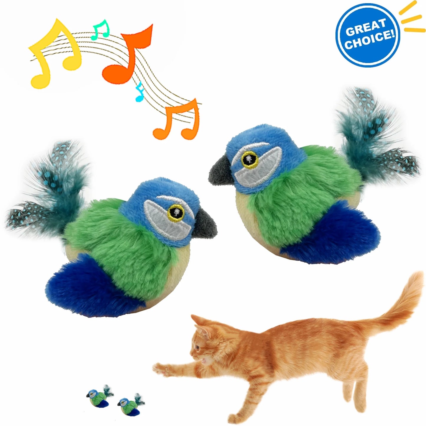 Interactive Electronic Cat Toy, Automatic Chirping Bird Toy Squeaky with Feather Tail, Melody Chaser Toy for Cats to Play Alone, Play and Squeak Kitten Toy for Boredom