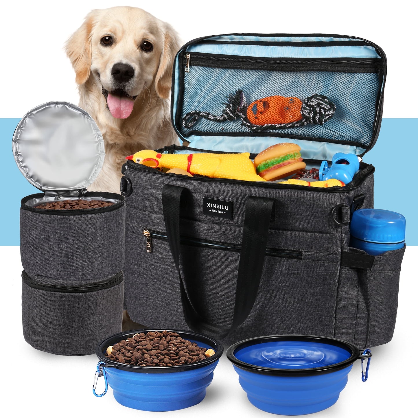 Dog Travel Bag, Weekend Pet Travel Set for Dog and Cat, Airline Approved Tote Organizer with Multi-Function Pockets-Polka Dots
