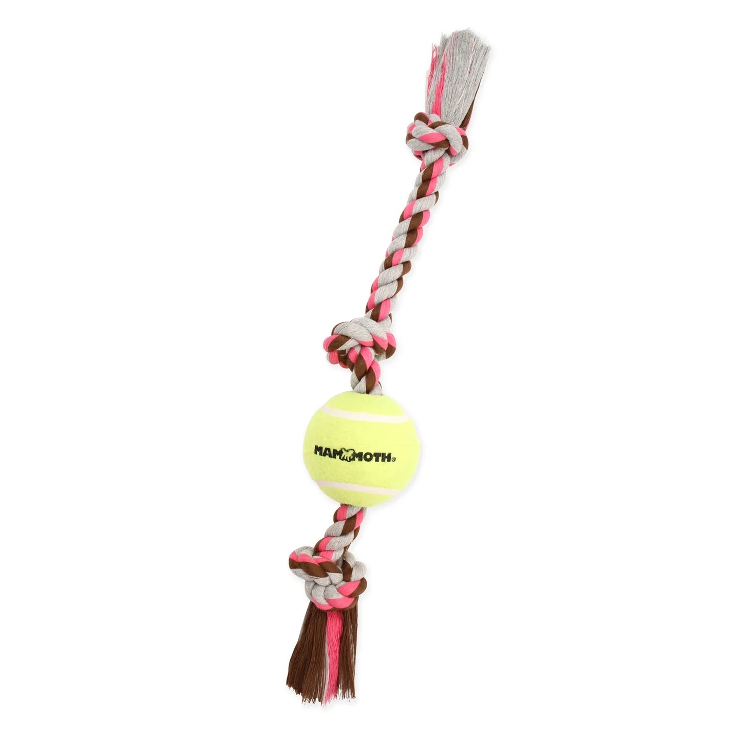 Flossy Chews Cottonblend 3 Knot Tug Rope Dog Toy with 3” Tennis Ball, Medium 20", Assorted Colors