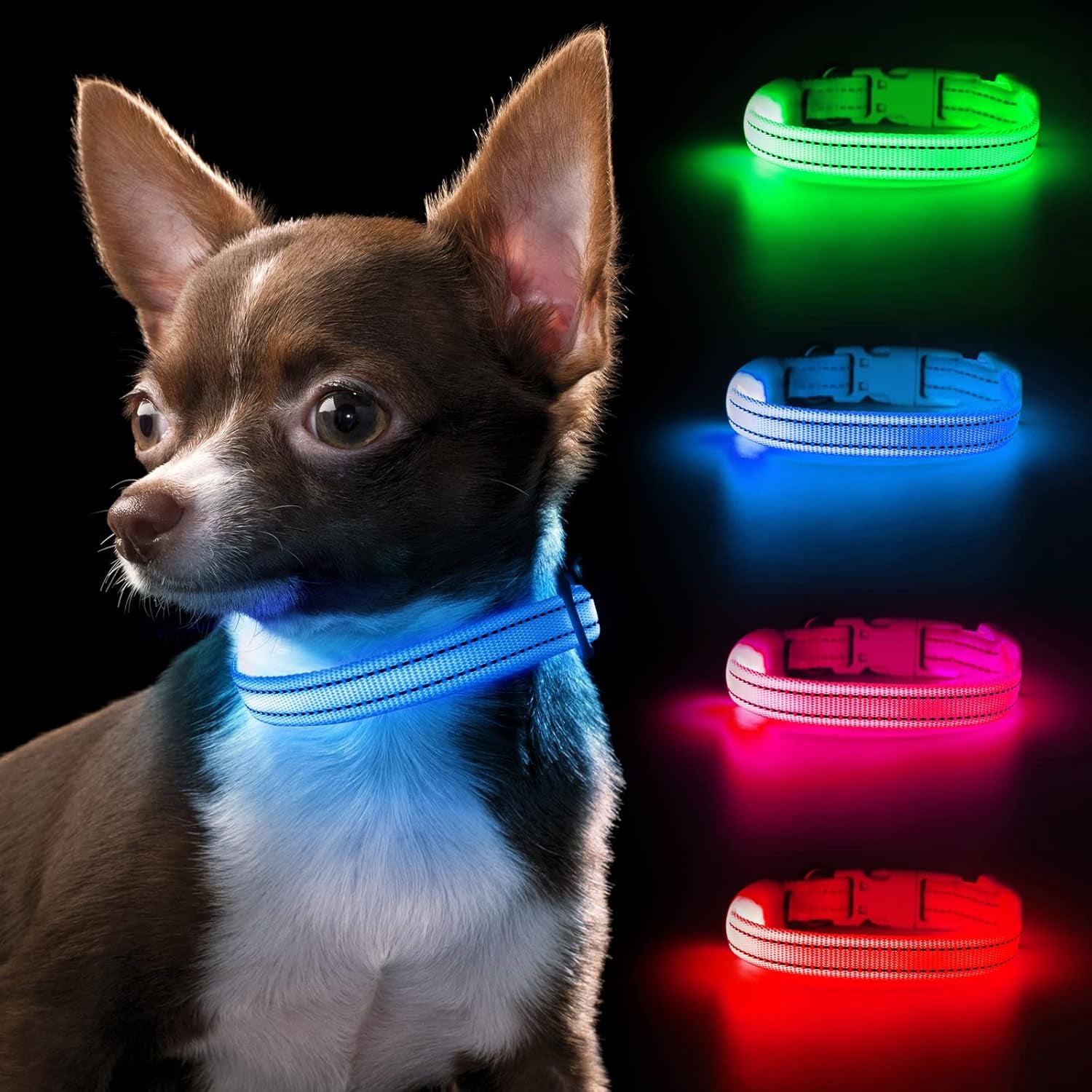 Light up Dog Collar - Rechargeable Puppy Collar Glow in the Dark LED Dog Collar Lights for Small Dogs & Cats (X-Small, Blue)