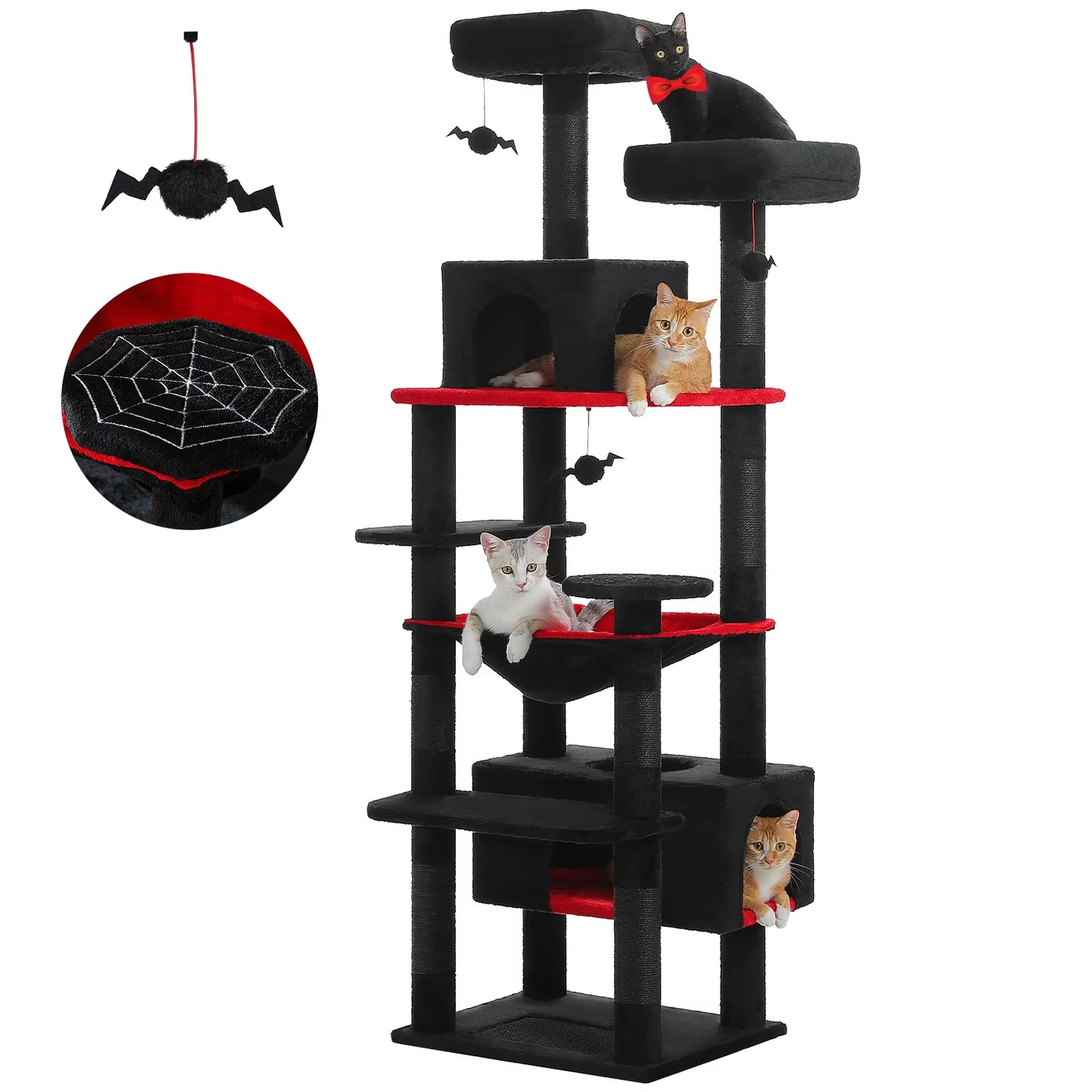 184Cm Large Cat Tree and Tower for Indoor Cats with Sisal-Covered Scratching Posts Spacious Hammock Padded Perches and Condos