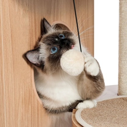 51" Cat Tower for Large Cats Modern Wooden Cat Tree Multi-Level Cat Tree Tower Cat Sky Castle with Cozy Cat Condos, Beige