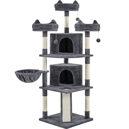 76"H Large Multilevel Cat Tree Tower with Condos and Perches, Light Gray