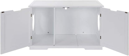 X-Large Designer Cat Washroom Storage Bench Cat Litter Box Enclosure Furniture Box House with Table (White)