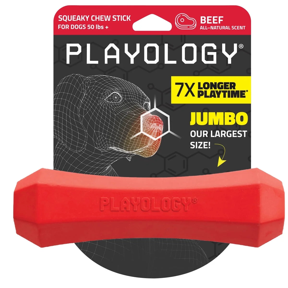 Squeaky Chew Stick, Beef Scented Red Dog Toy for Large to XL Dogs