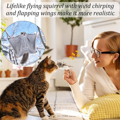 USB Rechargeable Cat Toys Flapping & Chirping Mouse Kitty Toys with Catnip, Door Hanging Interactive Squeaky Flying Squirrel Cat Toys Touch Activated Beating Wings Kitty Kicker Toys for Cats