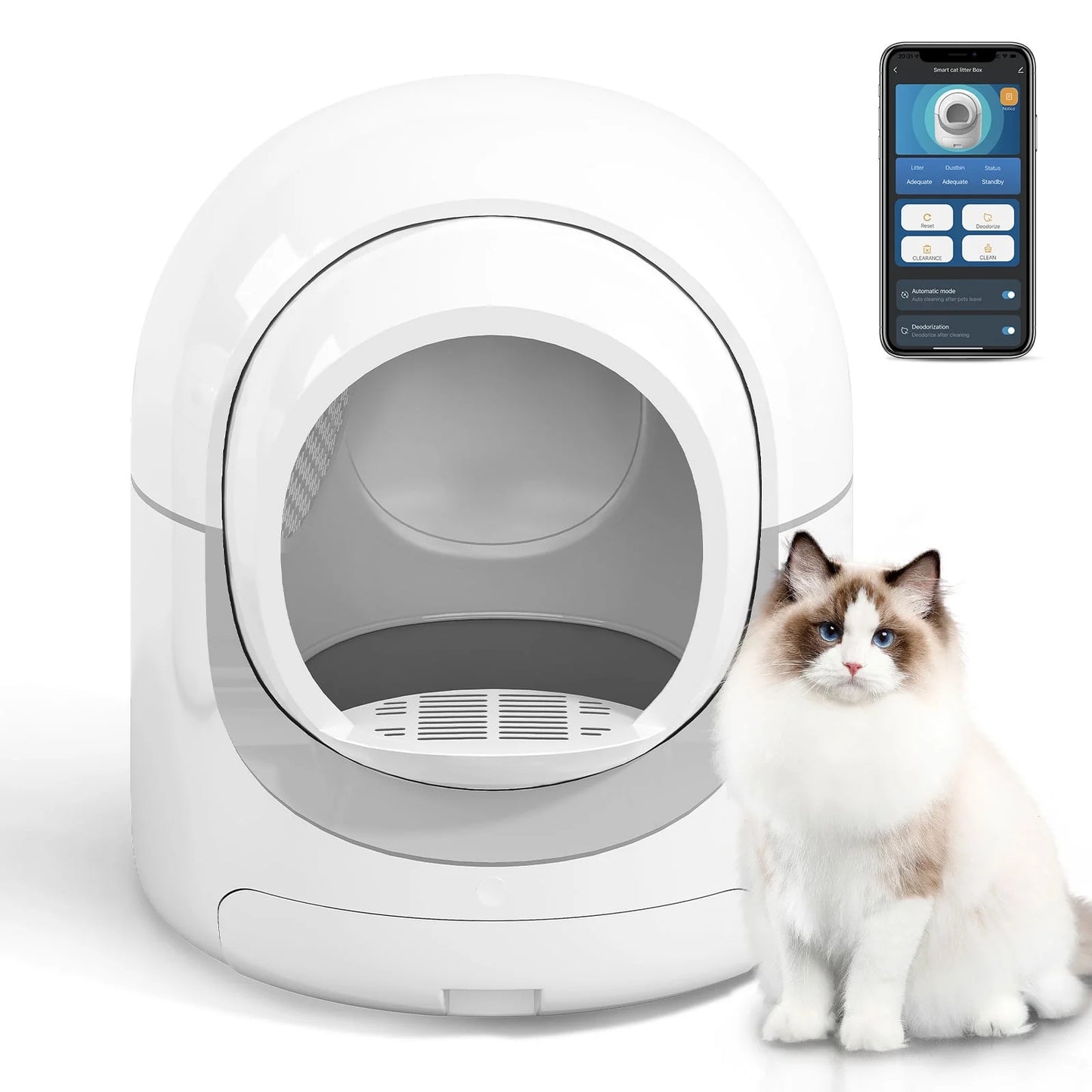 85L Self Cleaning Litter Box,Automatic Litter Box with App Control,Odor Removal,White