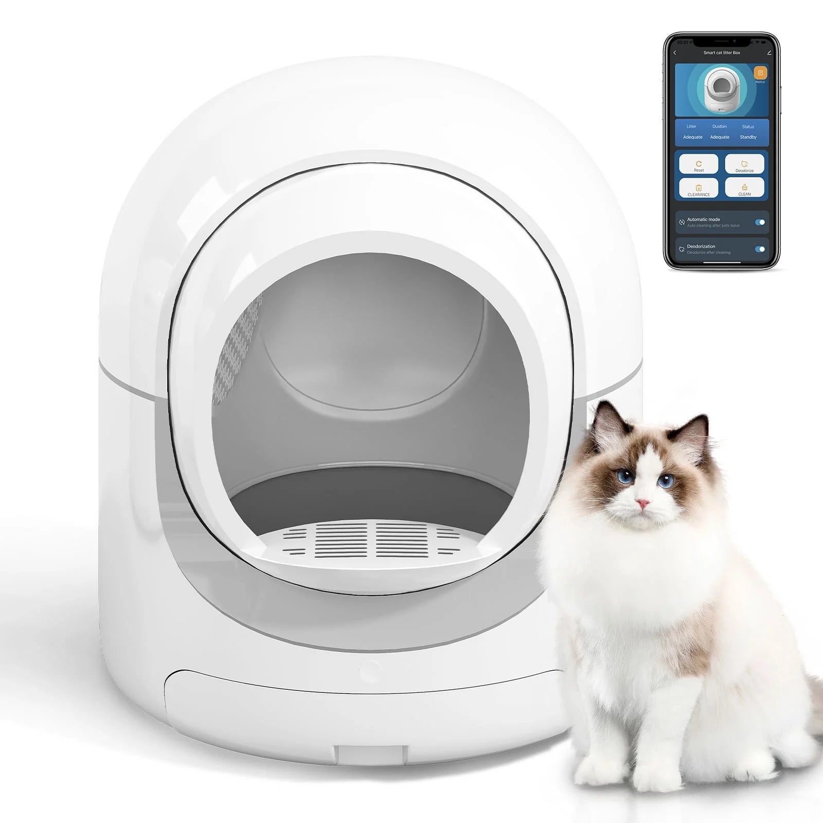 85L Self Cleaning Litter Box,Automatic Litter Box with App Control,Odor Removal,White