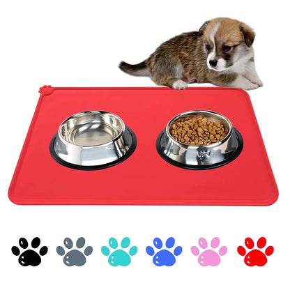 Silicone Waterproof Dog Cat Pet Food Mats Tray -FDA Grade Dog Pet Cat Feeding Mat-Pink