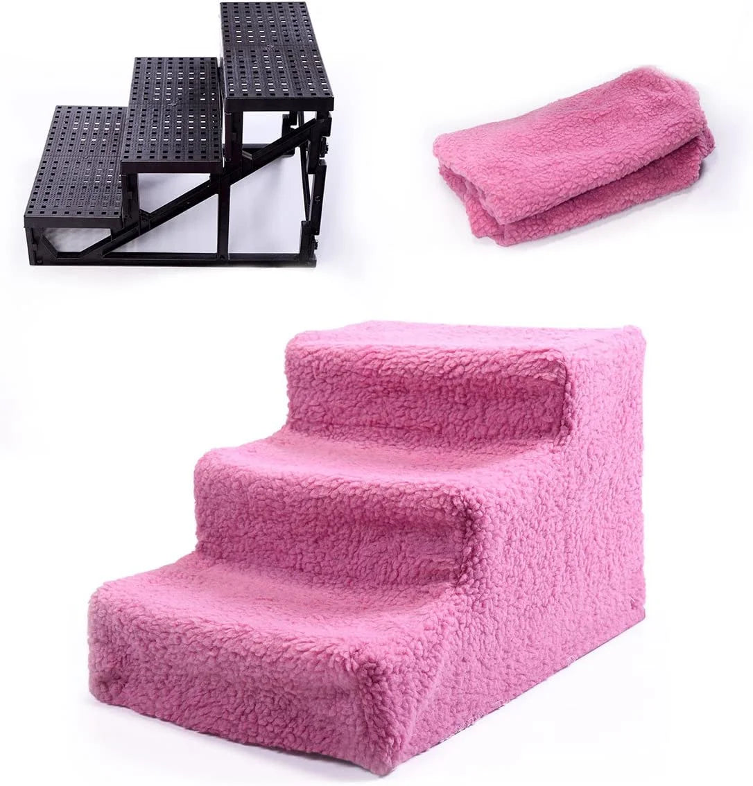 Dog Stairs for Small Dogs - 3 Steps Pet Stairs for High Beds and Couch, Non-Slip Folding Dog Steps Portable Pet Stairs for Dog and Cats,3 Step