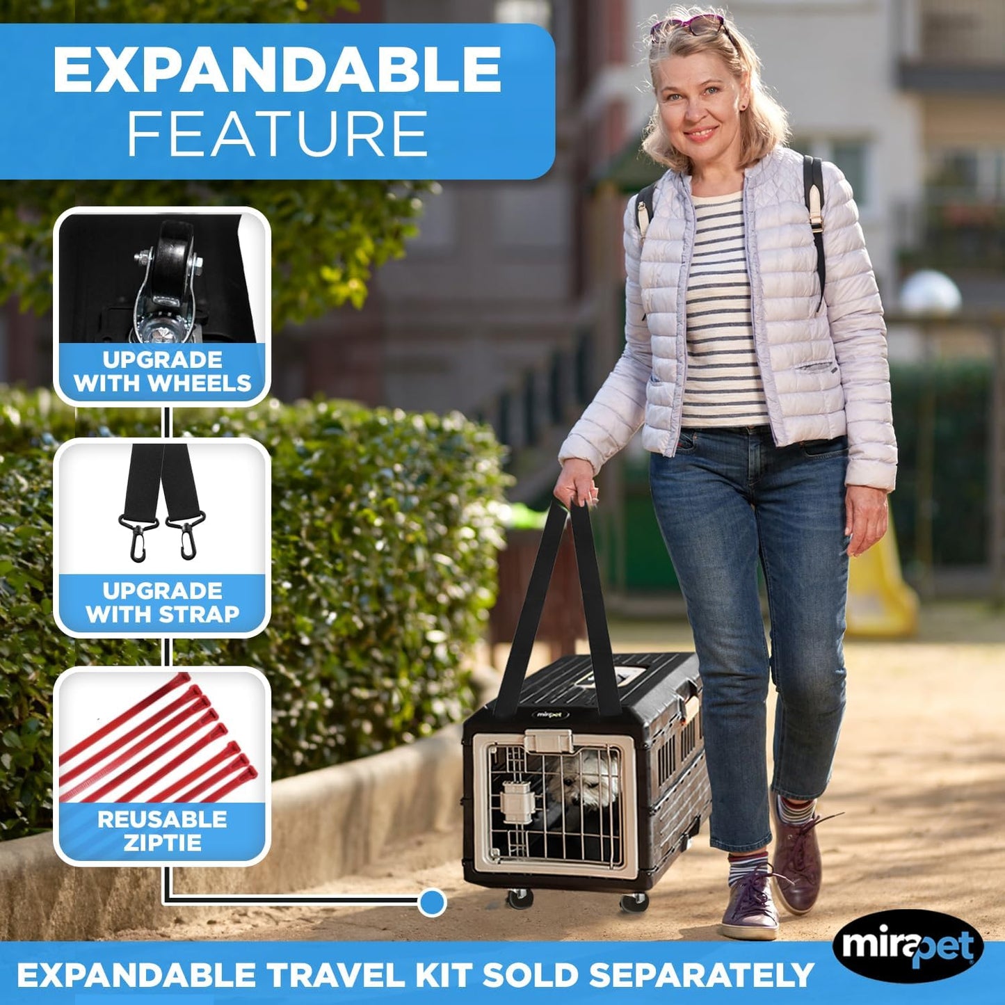 USA Pet Carrier & Crate 21'' - Premium Collapsible Design for Cats and Dogs - Portable Kennel for Small Pets - Indoor/Outdoor - 360-Degree Ventilation & Hard Plastic Wall Protection