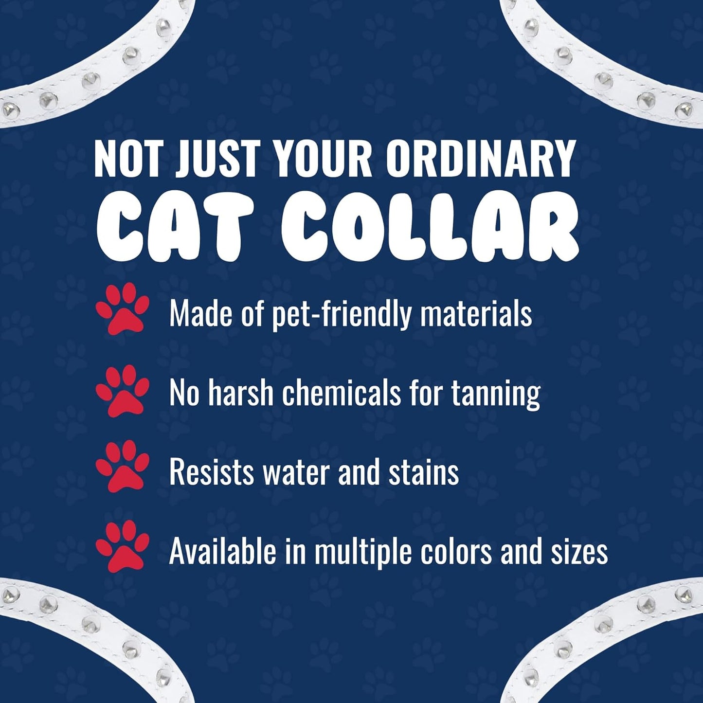 Studded Cat Collar, Genuine Leather Kitten Collar, Sturdy Breakaway Cat Collar with Bell and Elastic Stretch, Cat Accessories, Ivory White, 10 X 1/2 Inches -