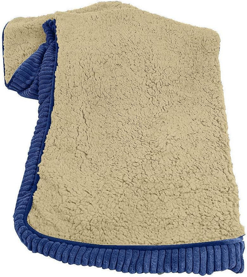XL Dog Bed Replacement Cover. Removable and Machine Washable Cover for Mattress and Rectangular Pillow Beds. 48L X 30W. Blue with Beige Top.
