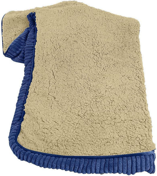 XL Dog Bed Replacement Cover. Removable and Machine Washable Cover for Mattress and Rectangular Pillow Beds. 48L X 30W. Blue with Beige Top.
