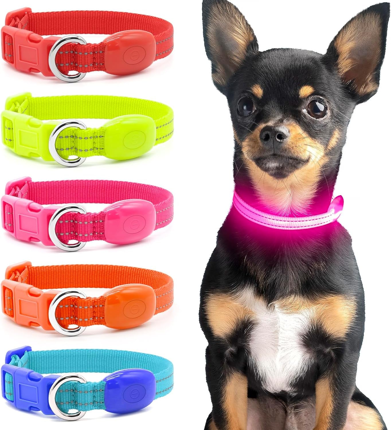Light up Dog Collar - Reflective LED Puppy Collar Rechargeable Glow in the Dark Cat Collar High Visibility Safety Dog Lights for Night Walking (XS, Red)