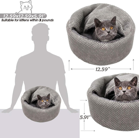 Washable Cat Bed - round Soft, Cozy & Warming for Indoor Cats. Calming Kitten Pet Bed. Small Pet Covered Cat Cave Beds (Gray,12.59 X 12.59 X 5.91 In)