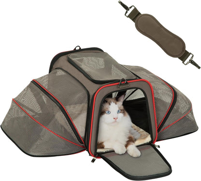 Expandable Small Cat Carriers Dog Carrier, Airline Approved Soft-Sided Portable Washable Pet Travel Carrier with Two Extension up to 9LB